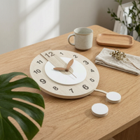 Cream Wall Timepiece Clock Minimalist Wood Grain Wall Clock Operated Home Decor for Living Room