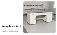Built-in Storage Pharmacy Examination Table Sturdy and Long-Lasting Oral Workbench Easy to Clean Steel Medical Table with Cabinets Versatile Use for Healthcare Professionals, Pharmacists, Emergency Room, Doctor's Office, Wellness Centers