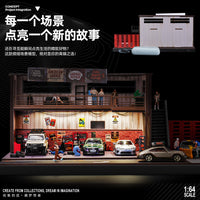1:64美式旧仓库修理店车库场景模型停车场收纳适用MINIGT车模摆件
