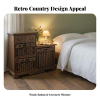 Rustic design Narrow Wicker Drawer Tower Multi-Functional Chest of Drawers Space-Saving Storage Cabinet Woven Baskets for Apartment Dwellers, Homeowners, Students, Bedroom, Living Room, Entryway, Bathroom