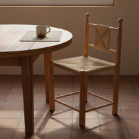 Wabi Sabi Look Woven Back Wooden Chair Handwoven Rattan Back Chair Fully Assembled for Guesthouse, Restaurant