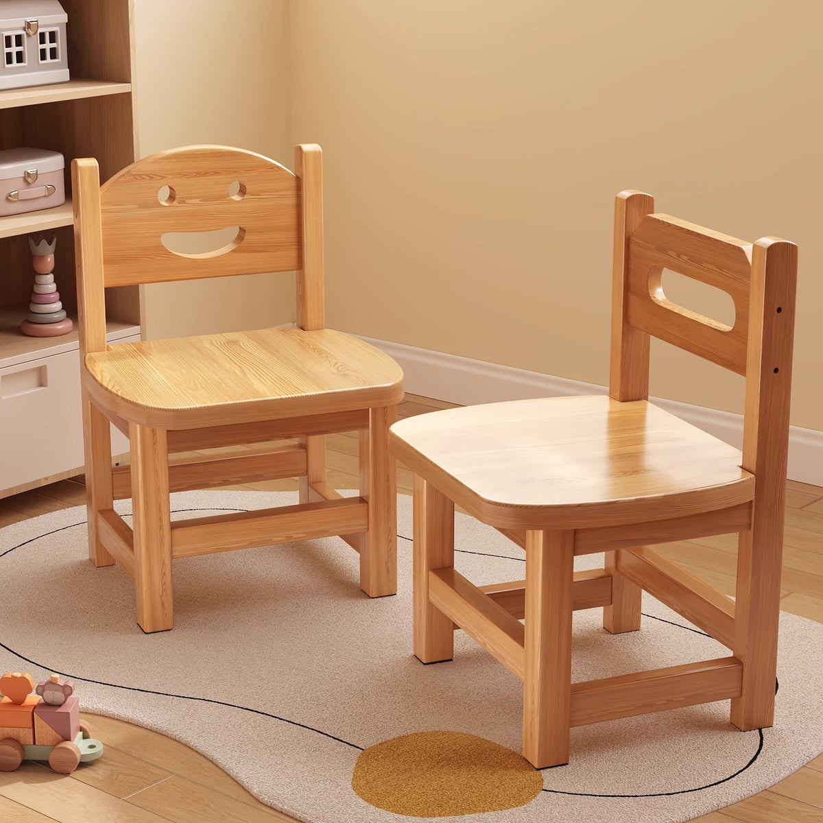 Solid Wood Stool for Home Kindergarten Backrest Small Chair Living Room Sturdy Durable Small Bench