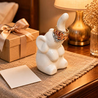 White Ceramic Elephant Jewelry Holder Glossy Glazed Elephant Jewelry Holder Compact Home Decor Hand-Sized