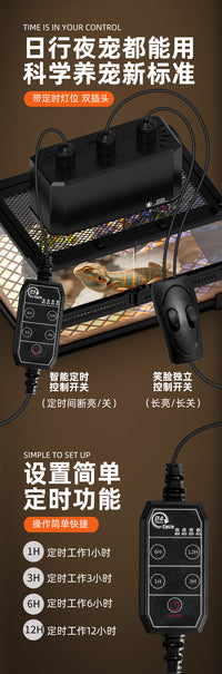 Reptile Heating and UVB Lighting Lamp with Independent Switches and Detachable Triple Lamp Shade (Bulbs Not Included) EU Plug