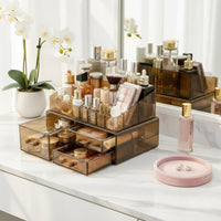 Tiered cosmetic Case with Drawers Clear View Design Multi-Tier Makeup Trolley