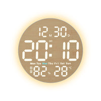 Digital Wall Clock with Temperature Woodgrain for Bedroom, Office