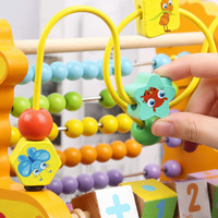Motor Skill Cube Busy Board for Ages 1+, Activity Cube Wooden Material 22x18x22cm, Bead Maze, Abacus, Animals, Educational for Kids' Room