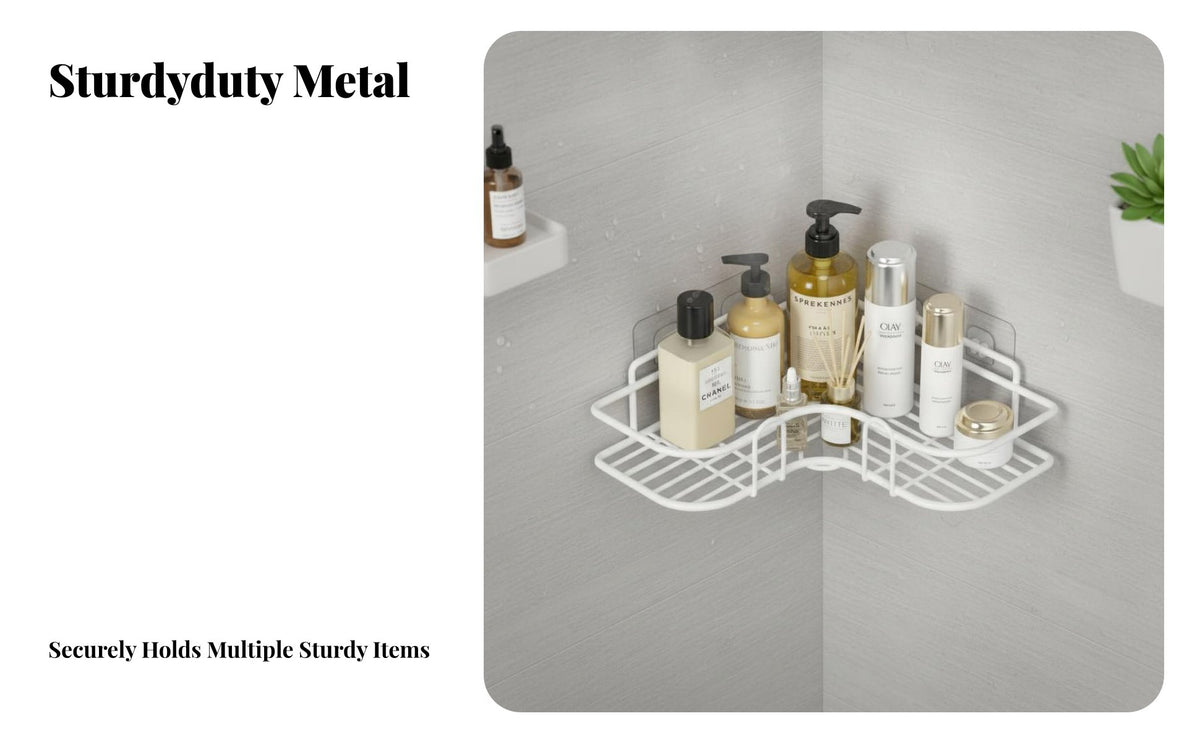 Drillwithout Drilling Installation Corner Shower Organizer No Drilling Corner Shelf Space-Saving Bathroom Accessory Rust-Proof for Renters, Homeowners, Students, Washroom, Dorm Room, Kitchen