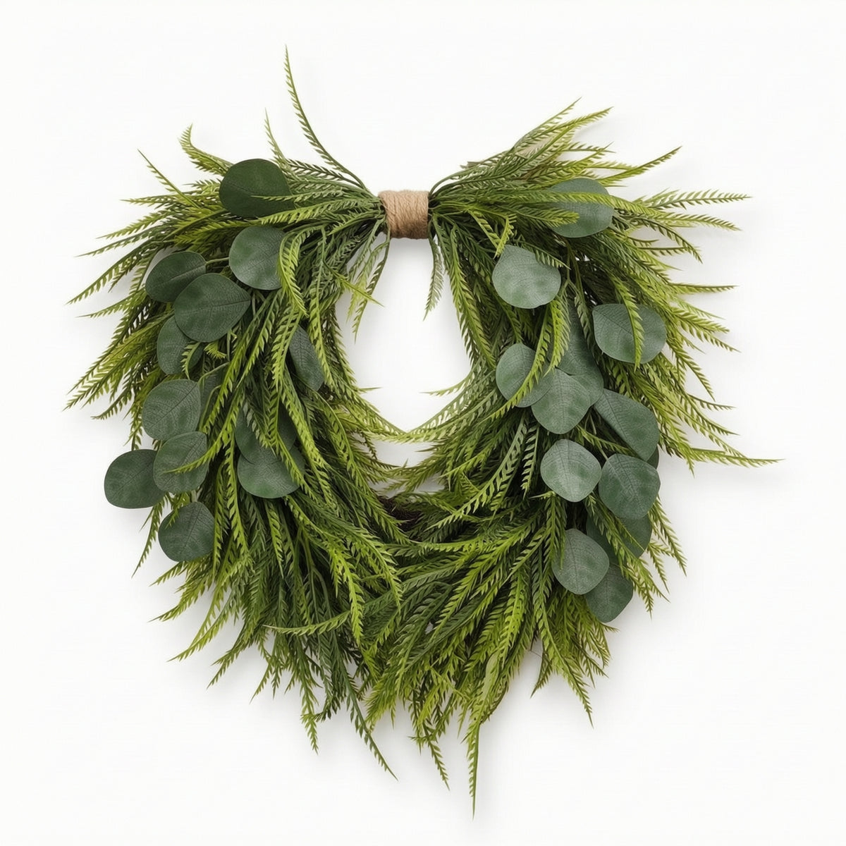 Heart-Shaped Wreath Easy to Hang Fern and Eucalyptus Wreath Full for Entryway