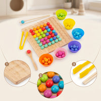 Child-Led-Style Bead Matching Board with Chopsticks Educational Wooden Sorting Board with Tweezers Fine Motor Bead Matching Game Tabletop for Preschoolers, Toddlers, Classroom, Homeschool, Playroom