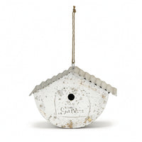 Distressed Finish Garden Decor Corrugated Roof Metal Birdhouse Ornament