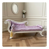 Miniature Long Seat Hand-Sewn Dollhouse Daybed Vintage Style Wooden Doll Couch for Collectors