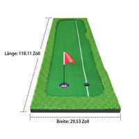 300cm Putt Mat with Artificial Turf, Non-Slip Golf Mat for Indoor Training, Portable, Realistic Grass Texture, Practice Holes, Flags