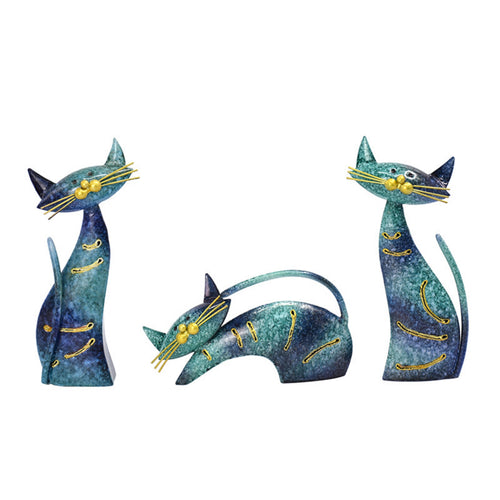 3 Pieces Sculptures with Gold Accents Abstract Cat Statues Artistic for Entryway