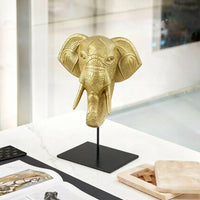 Elephant Head on Stand Gold Elephant Head Figurine Sculptural for Living Room