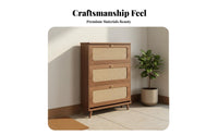 Space-Saving Design Rattan Shoe Cabinet Large Capacity Walnut Wood Shoe Cabinet Long-Lasting Household Furniture Spacious Top Surface for Apartment Dwellers, Homeowners, Families, Entryway, Hallway, Living Room, Bedroom
