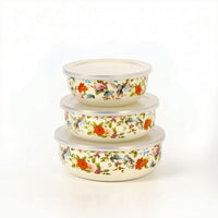3 Pieces Enamelware Nesting Bowls Nested Storage Bowls with Lids Reusable