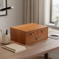 Hardwood Wood Desktop Organizer Space-Saving 3-Drawer Storage Box 3-Drawer Wooden Organizer Retro Design Vintage Desktop Storage