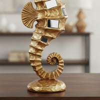 Resin Seahorse Sculpture Presentable Gold Seahorse Decor Handcrafted Details Table Ornament for Entryway