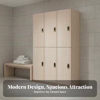 Lockable Wooden Locker Unit Large Capacity Changing Room Cabinet with Lock Heavy-Duty Multi-Door Storage Locker Realistic Wood Grain for Employees, Students, Clients, Gym, Bathroom, Office, School
