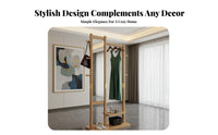 Standing Coat Rack with Mirror Wooden Clothes Stand Storage Organizer Garment Rack Combination with Shelves and Hooks Space-saving Function Suitable for Renters Adults Entryway Bedroom Apartment