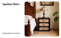 3-Drawer Rattan Bedside Table Multi-Functional Nightstand Easy Assembly