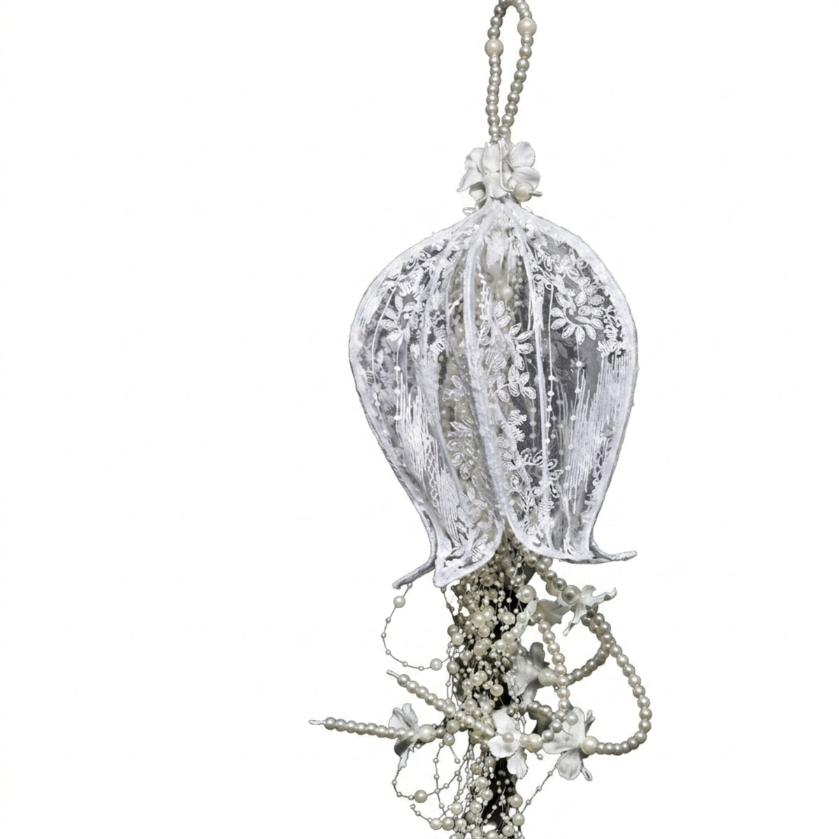 Hanging Floral Bell with Pearls White Decoration Beaded for Wedding Planners