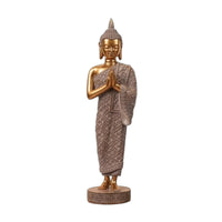 Buddha Statue with Pedestal Golden Standing Buddha Statue Peaceful Sculpture for Buddhists, Altar