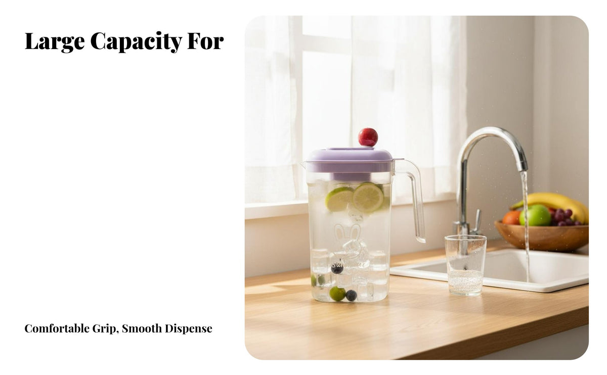 Large Capacity Plastic Juice Pitcher with Filter Heat Resistant Refrigerator Water Jug with Lid Leakproof for Families, Students