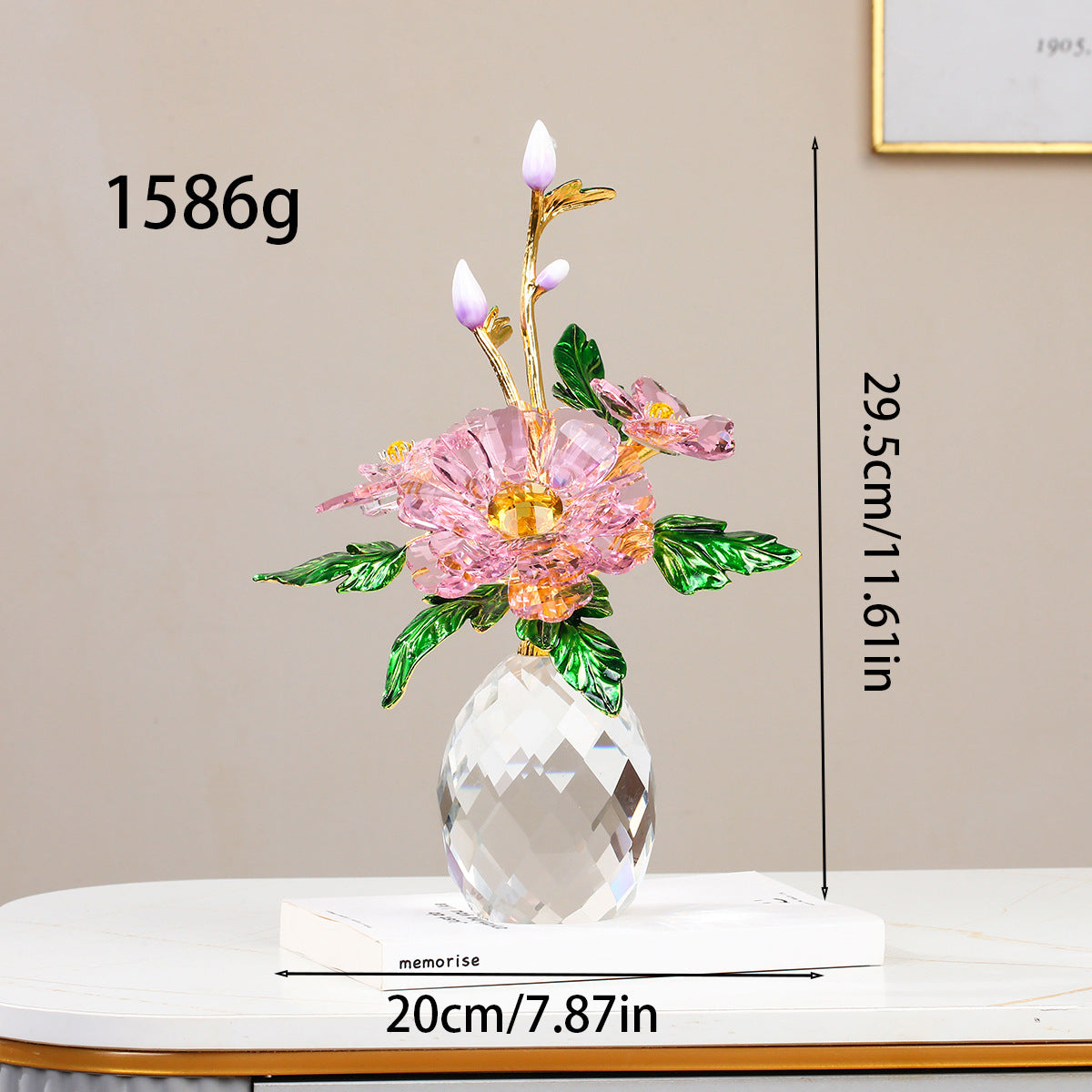 Crystal Glass Gourd Peony Ornament for Living Room Decoration