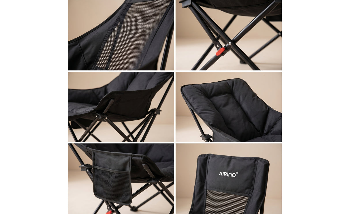 Padded Reclining Lounge Chair with Side Pocket High-Back Camping Chair with Side Pocket Portable Breathable for Campers, Anglers, Fishing, Patio, Office Naps