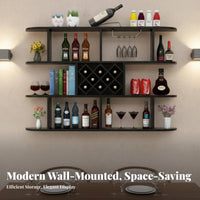Modern Design Wall Mounted Wine Rack Space-Saving Geometric Grid Wine Shelf Multi-Functional Floating Bar Shelf with Glass Holder Heavy Duty for Home Entertainers, Homeowners, Adults, Dining Room, Restaurant, Kitchen