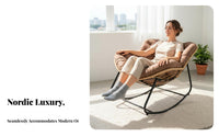 Soft Cushion Nestdesign Rocking Chair Non-Slip Foot Pads Upholstered Rocking Chair Sturdy Construction Indoor Seating High Back Support for Home Decorators, Homeowners, Living Room, Balcony, Bedroom, Reading Nook
