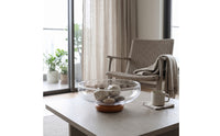Glass Fruit Bowl with Wooden Pedestal Minimalist Glass Fruit Bowl Clear Countertop Organizer for Kitchen Counter, Dining Table