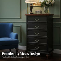 Distressed Finish 5-Drawer Storage Chest Vintage & design 5-Drawer upright Cabinet North North American Design vertical chest of drawers Large Capacity for Interior Decorators, homeowners, Adults, Bedroom, Hallway