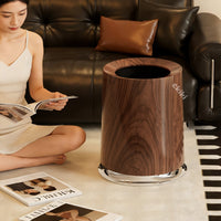 Walnut Wood Grain Trash Can with Wheels, 12L, ABS