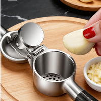 Manual Garlic Wooden Handles-Grain Handles Garlic Press Hinged Design