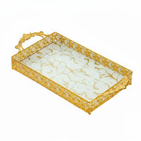 Gold Filigree Tray Hollow out Design Ornate Glass Tray Double Handle
