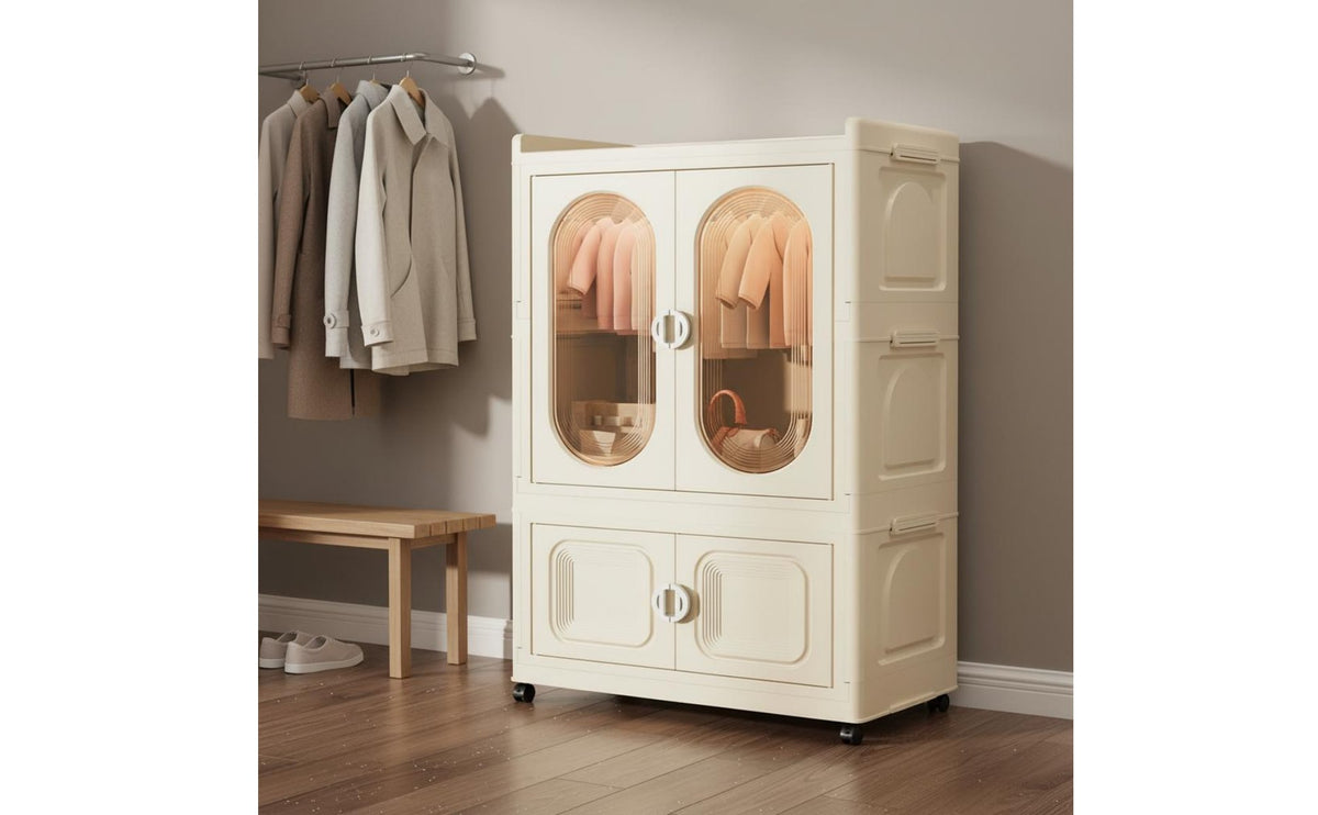 Large Capacity Foldable Plastic Wardrobe Installation-without Charge Collapsible Plastic Wardrobe Heavy Duty Double Door Toy Storage Unit Dust-Proof for Toddlers, Babies, Playroom, Nursery