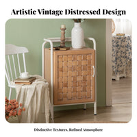 Bedside Table with Woven Door Distressed Finish Bedside Cabinet with Woven Door Vintage Design Farmhouse design for Living Room