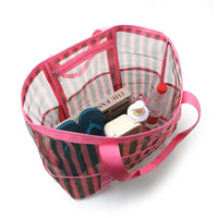 Mesh Beach Bag with Striped Pattern, Multi-purpose, Large Capacity