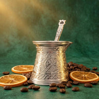 Embossed Floral Turkish Coffee Pot Decorative Handle Ornate Coffee Pot Induction Compatible Cookware Flared Rim for Ceramic Cooker, Gas Cooktop