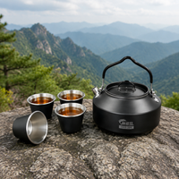 Stainless Steel Tea Set, Portable, Camping, Outdoor, Travel, 5-Piece Set, With Mesh Tea Strainer, Includes Foldable Stove, With Storage Case