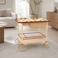 Luxury Wood Bar Cart, Wheeled Bedroom Side Table, Designer Model for Living Room and Dining Room, 87x76.5x55 cm