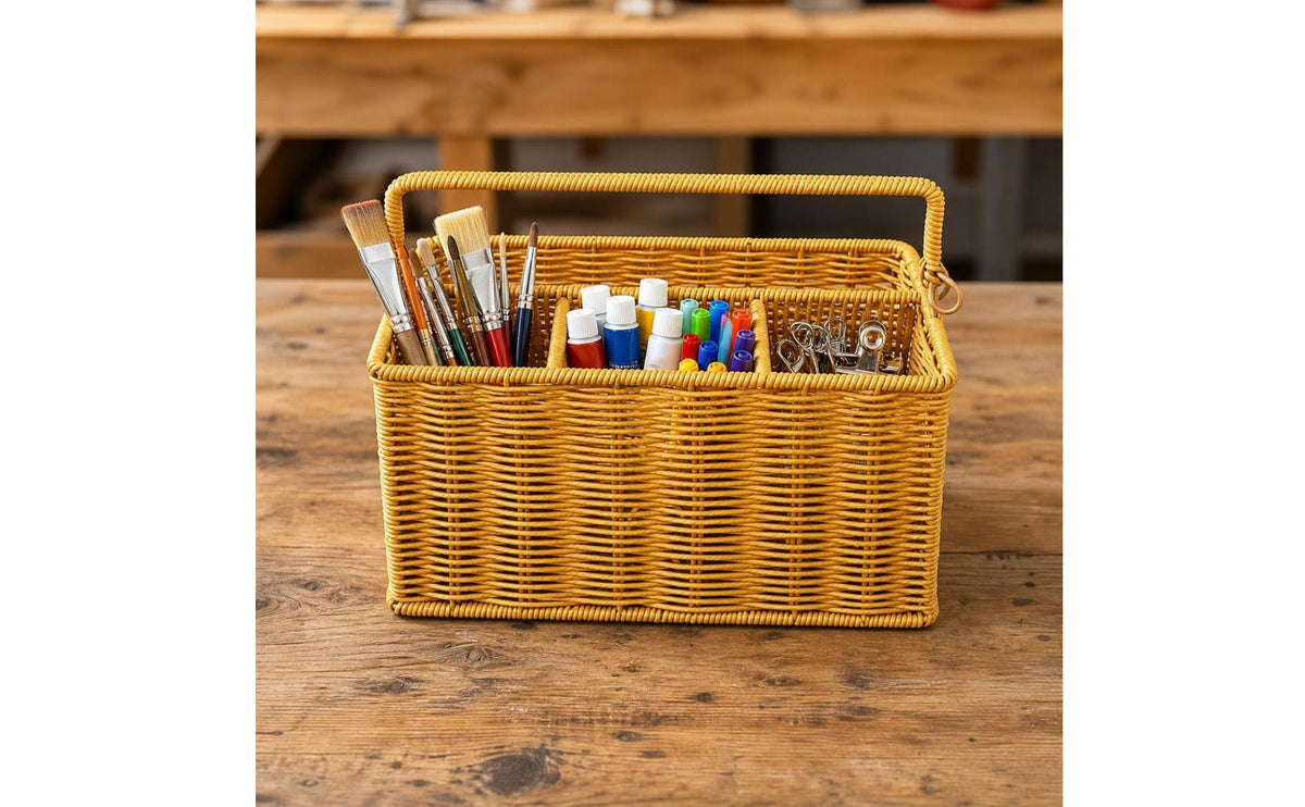 Rectangular Woven Basket with Handle Portable Storage Basket with Handles Structured Multipurpose for Closet, Bedroom, Kitchen, Entryway