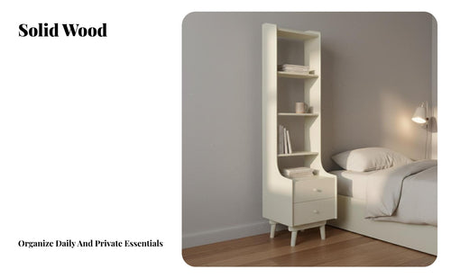 Compact Design Solid Wood Nightstand Sturdy Construction Solid Wood Bedside Table Rounded Corners Wooden Nightstand with Drawers Cable Management Hole for Apartment Dwellers, Homeowners, Adults, Guest Room, Home