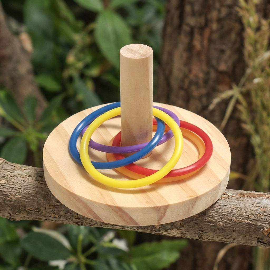 Wooden Parrot Stacking Hoop Set, Wooden Avian Training Toy for Enrichment, Small Parrot Toy and Parrot Gnaw Toy for Cockatiels