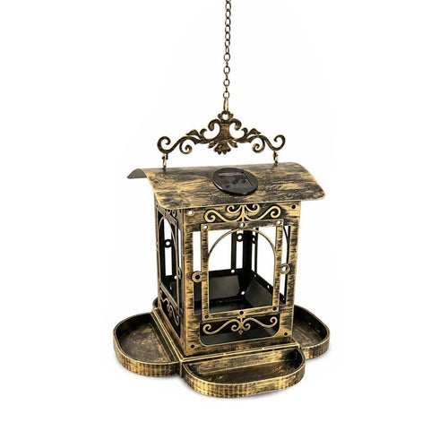 Bird Feeder with Solar Light Distressed Bird Feeder with Tray Easy to Hang for Gardeners, Garden, Yard, Patio