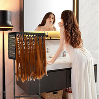 Black Three-sided Wig Styling Stand with Wheels, Large Storage Shelves, Mobile Wig Organizer