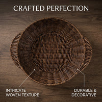 Woven Wicker Basket with Wooden Handles for Storage and Serving, Polypropylene Imitation Rattan Hamper for Gifts, Lightweight Organizer